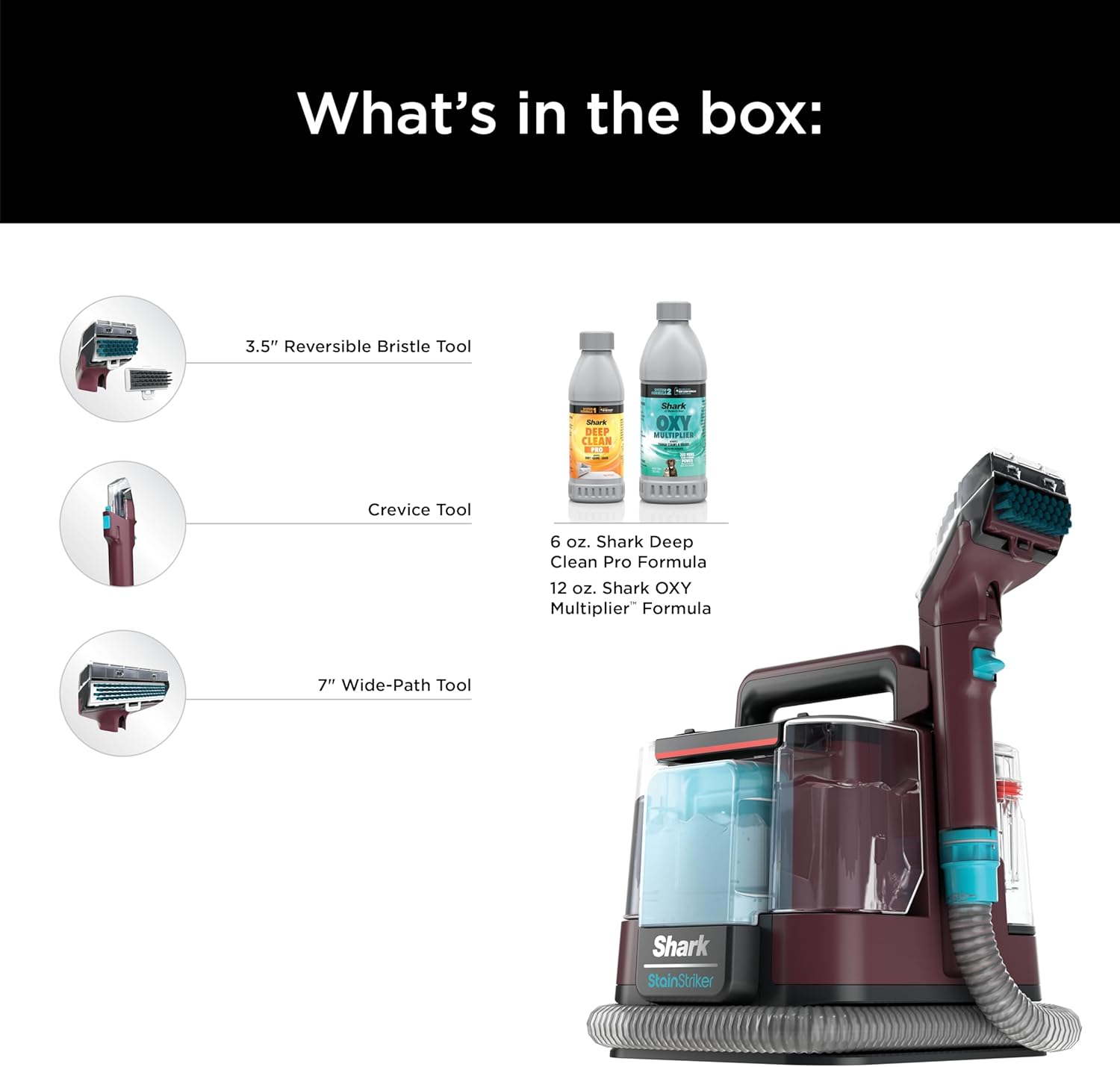 Shark Carpet Cleaner Machine - Portable Upholstery Stain Remover with 2 Solutions & 3 Tools | Perfect for Pet Hair, Burgundy