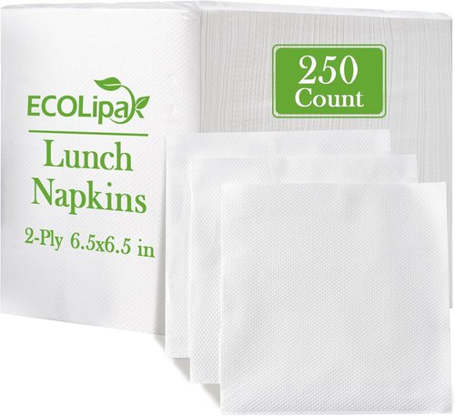 ECOLipak Lunch Napkins - 250 Count Soft & Absorbent 2-Ply Paper Napkins | 6.5x6.5 Inch Folded