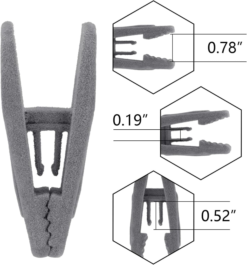 Tinfol Gray Velvet Hanger Clips - 24 Pack Non-Slip Flocked Clips for Pants & Skirts | Strong Finger Clips