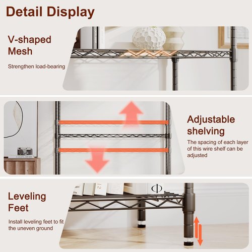 BestOffice | Heavy-Duty 4-Tier Wire Storage Shelves | 36x14x54 | Black | Adjustable Racks | No-Tool Assembly