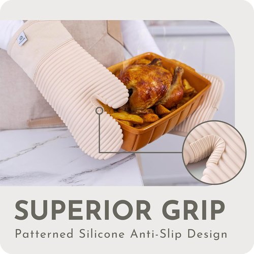 Extra Long Silicone Oven Mitts by [Brand Name] - Heat Resistant 500°F | BPA-Free 4-Piece Kitchen Set