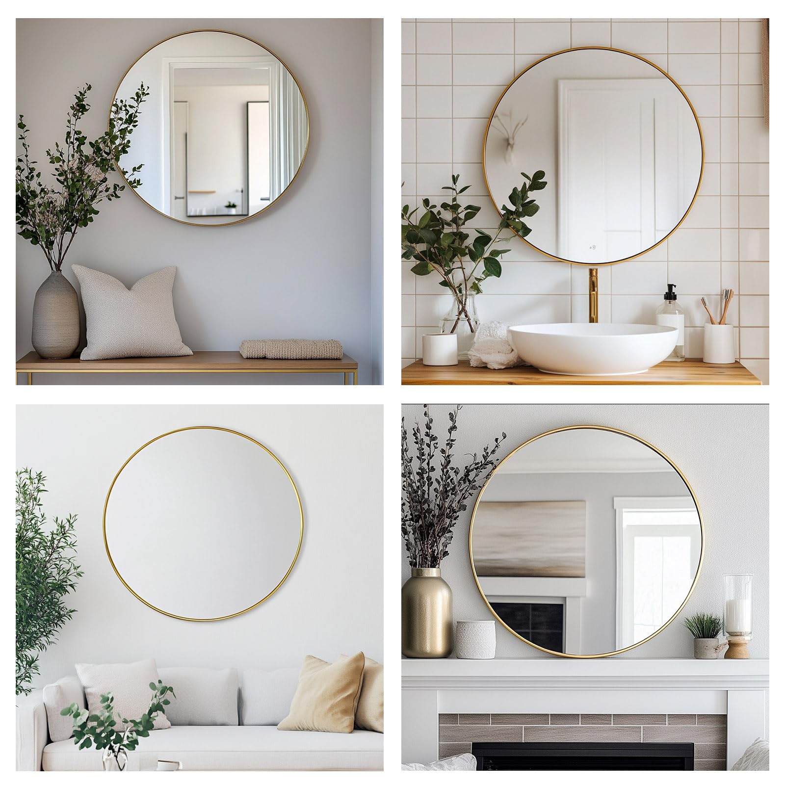 Oruii Gold Round Mirror, Gold Round Mirror 24 inch, Circle Wall Mirrors Metal Frame, Golden Circular Mirrors for Wall, Living Room, Bathroom, Entryway, Vanity, Hallway.