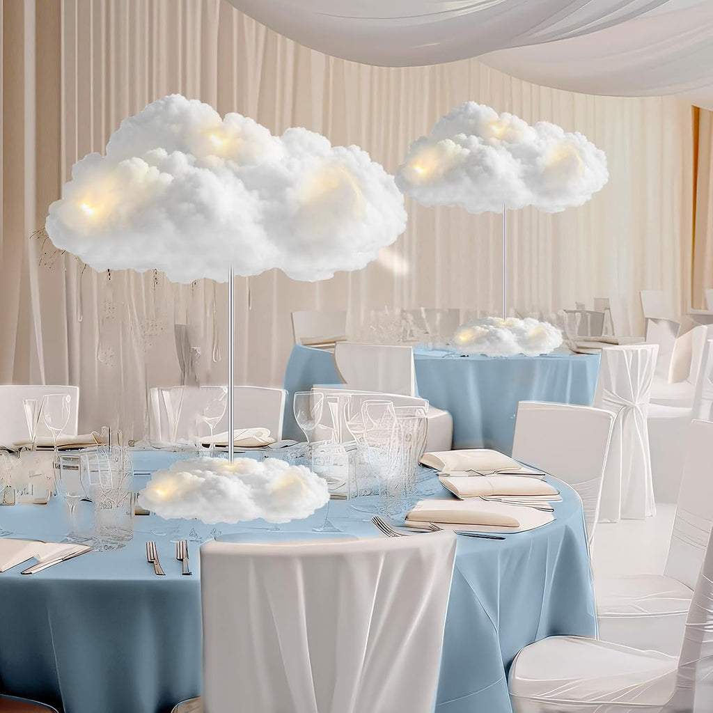 Skiennix Artificial Cloud LED Light Decorations - 3D Fluffy Cotton Clouds for Baby Showers & Parties | DIY Kit