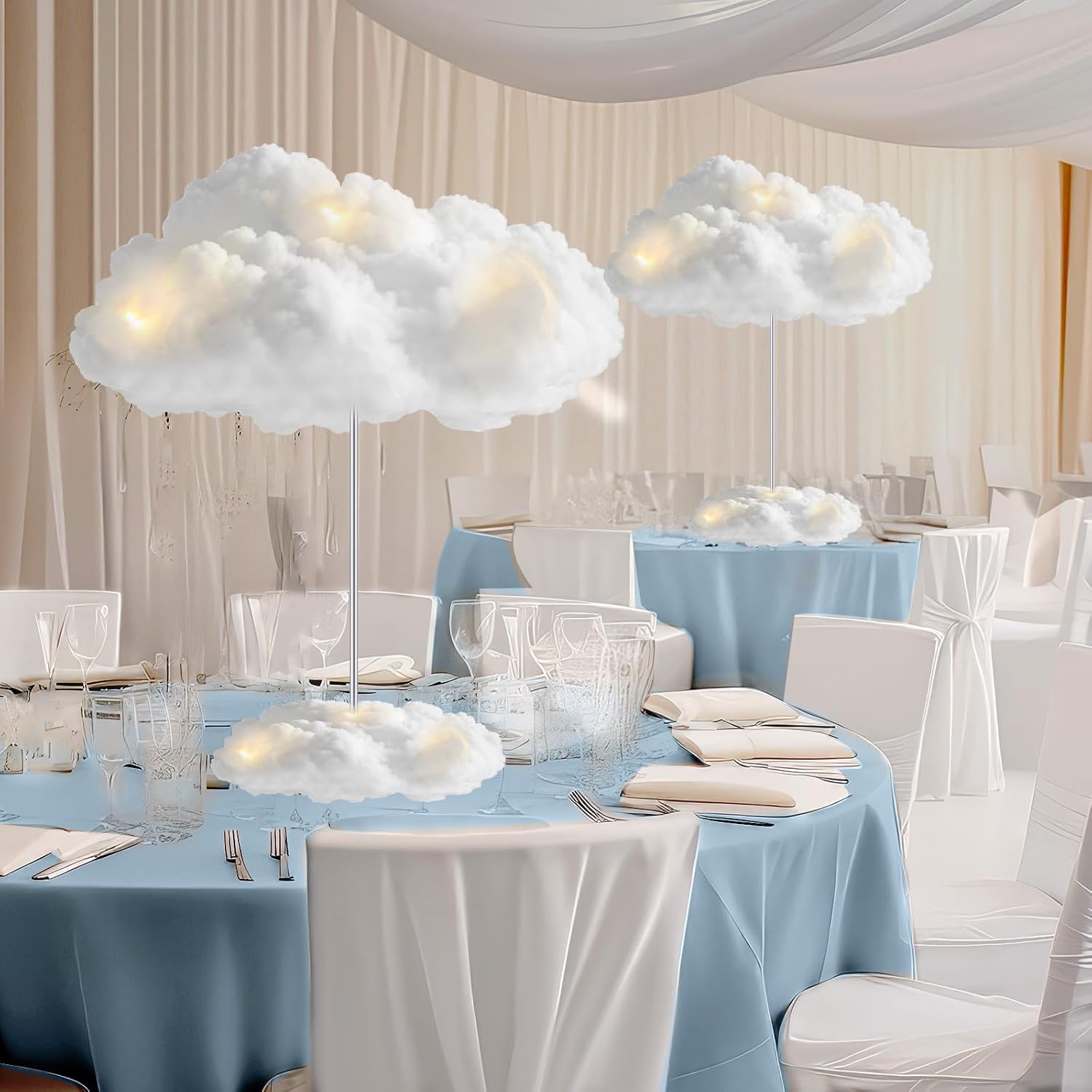 Skiennix Artificial Cloud LED Light Decorations - 3D Fluffy Cotton Clouds for Baby Showers & Parties | DIY Kit