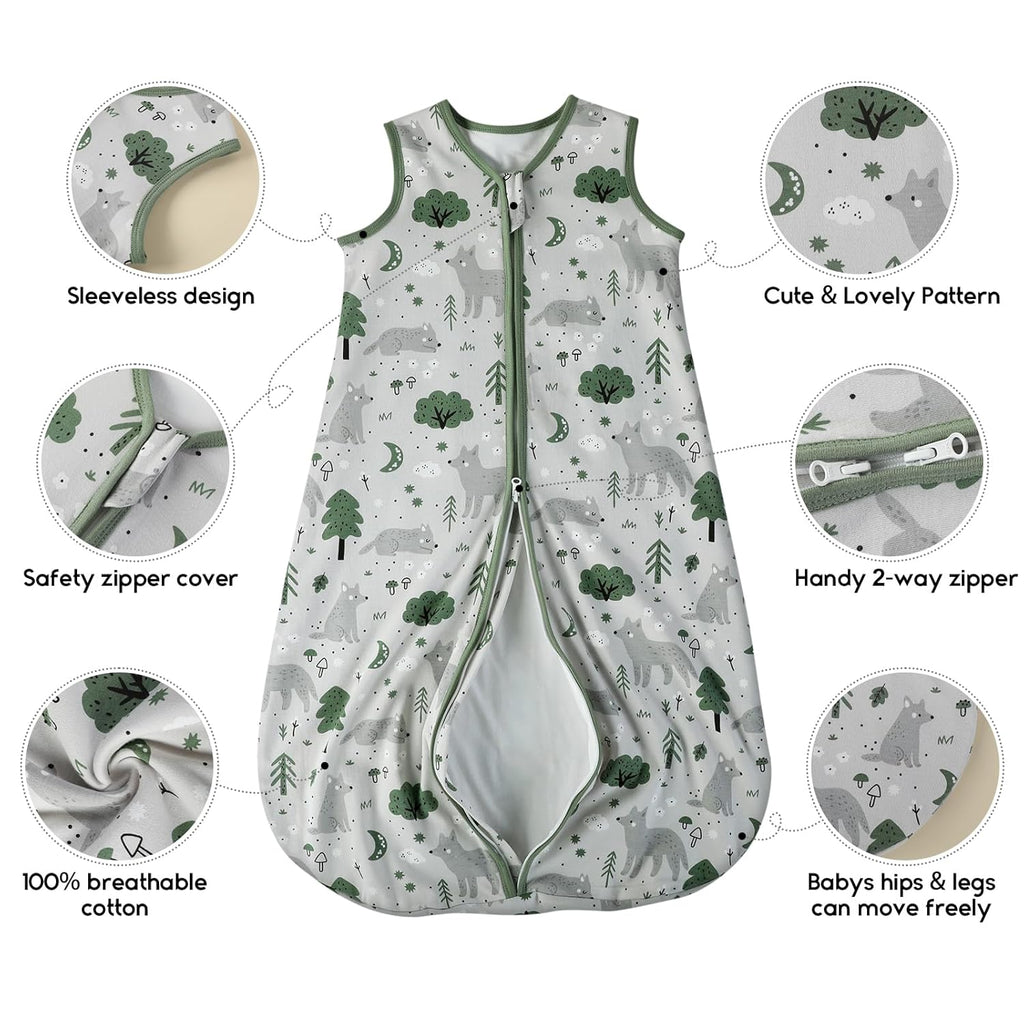 Yoofoss Baby Sleep Sack | 100% Organic Cotton 2-Pack | 6-12 Months, TOG 1.0, Lightweight & 2-Way Zipper