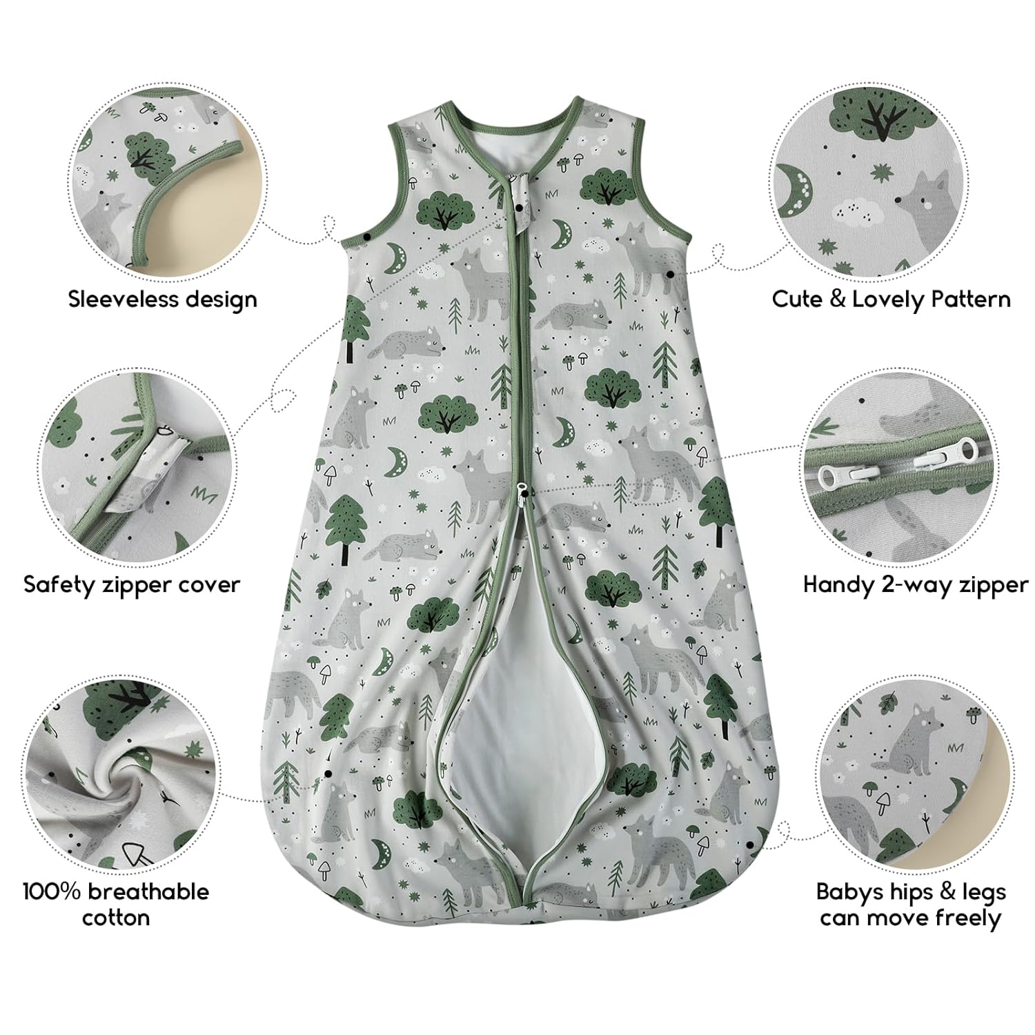 Yoofoss Baby Sleep Sack | 100% Organic Cotton 2-Pack | 6-12 Months, TOG 1.0, Lightweight & 2-Way Zipper