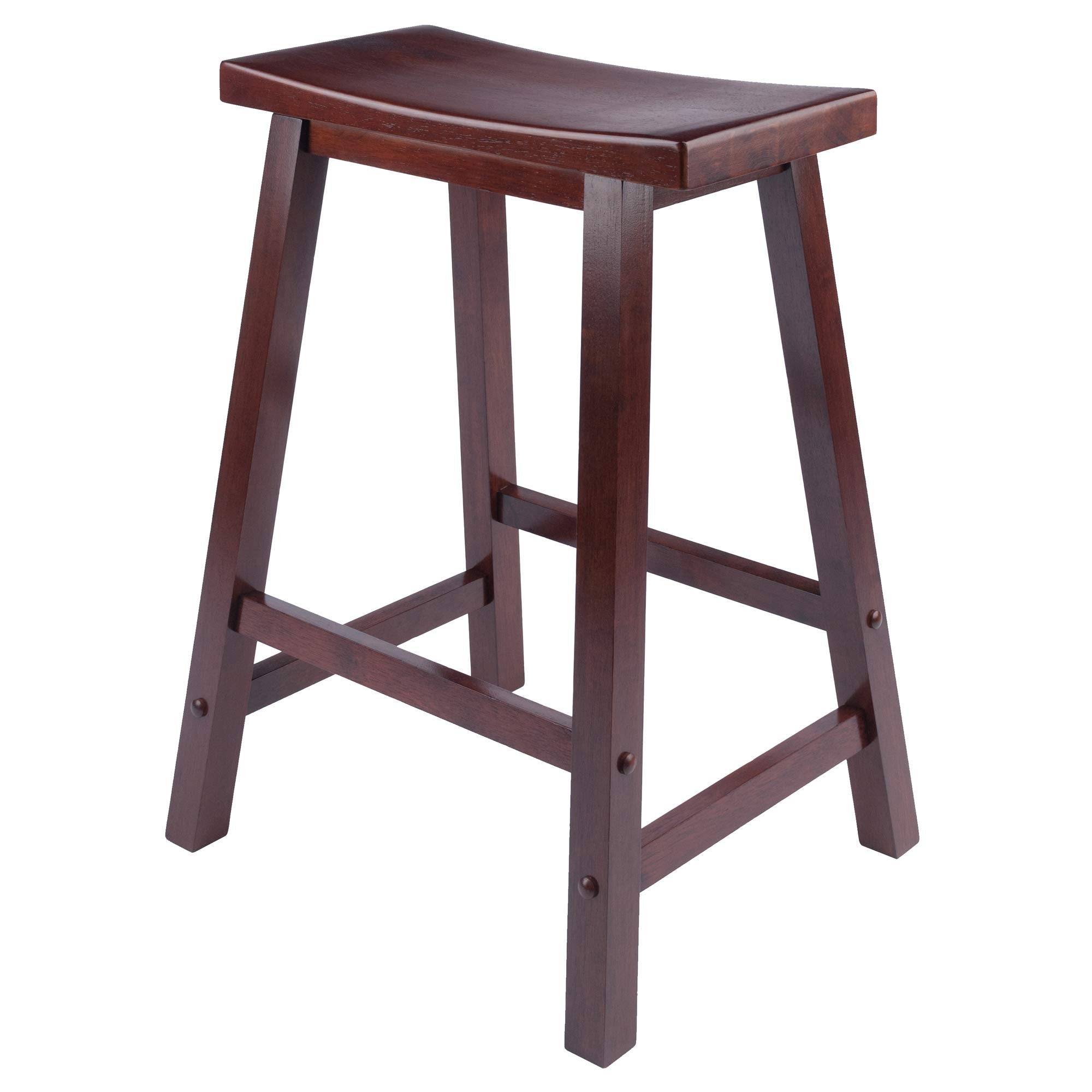 Winsome Satori Saddle Seat Counter Stool, 24" in Walnut, Classic Backless Bar Chairs for Kitchen & Dining Room Seating, Timeless Essential Furniture for Home, Dorm, Apartments