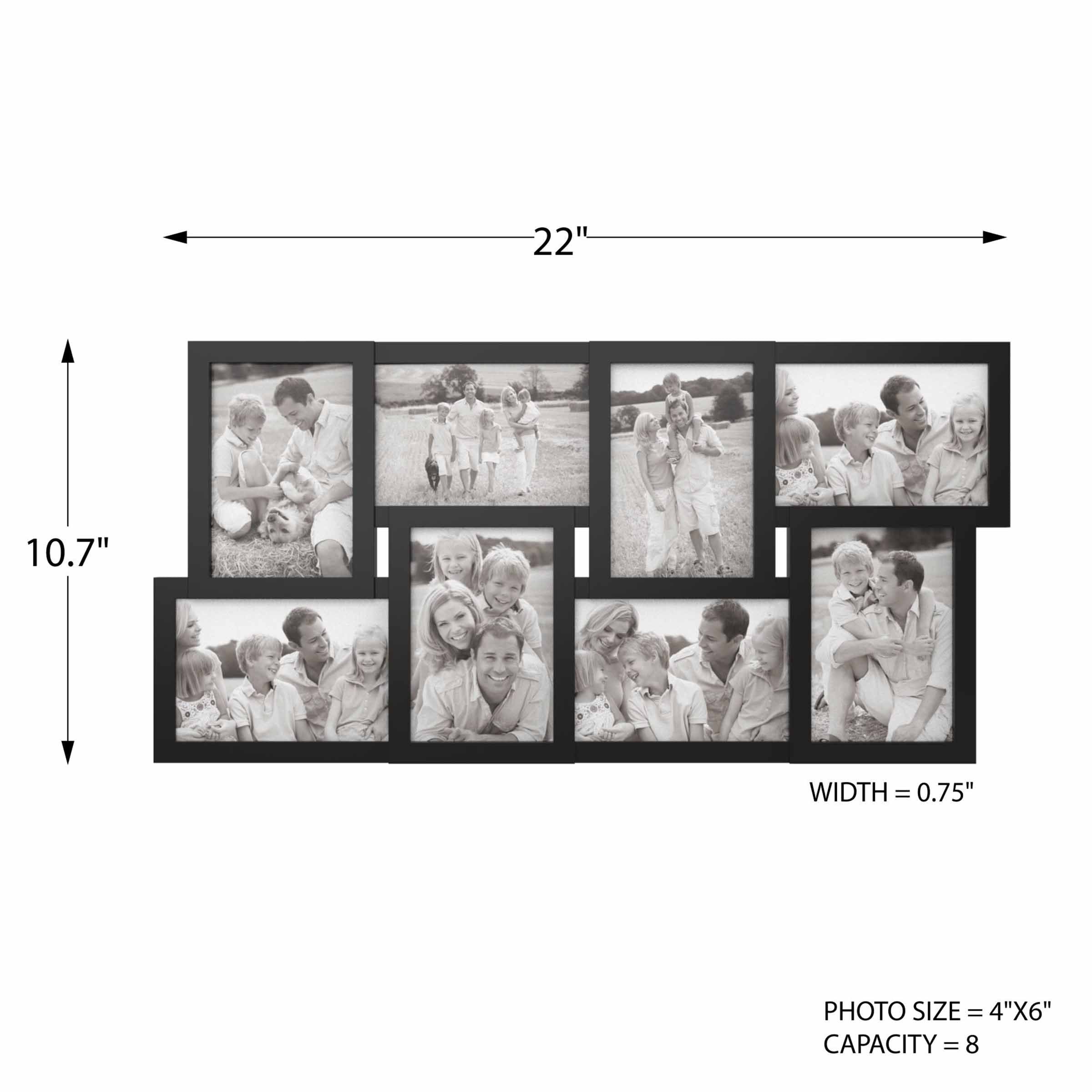 Collage Picture Frame with 8 Openings for 4x6 Photos- Wall Hanging Multiple Photo Frame Display for Personalized Decor by Lavish Home (Black)