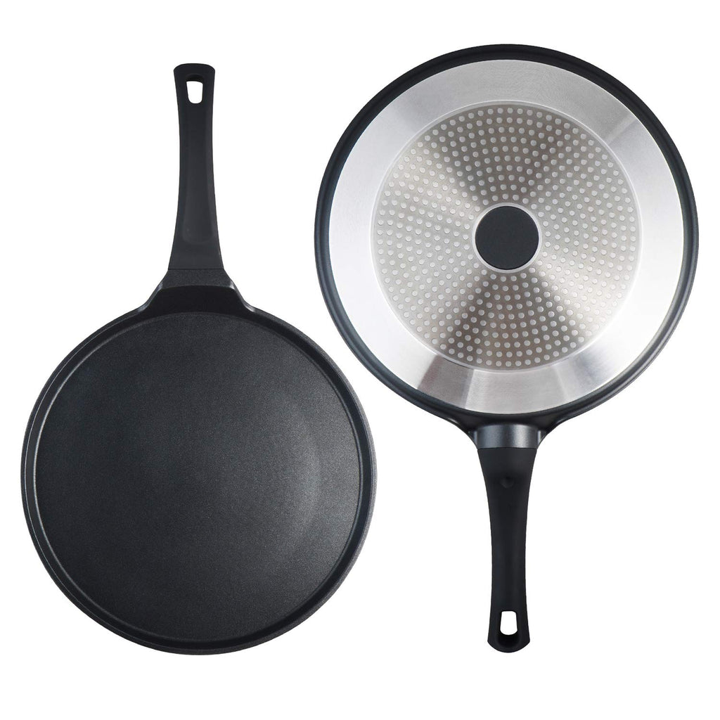 S·KITCHN Crepe Pan Nonstick Dosa Pan, Tawa Pan for Roti Indian, Non-Stick Pancake Griddle Compatible with Induction Cooktop, Comal for Tortillas, Griddle for Stove Top - 12.5 IN