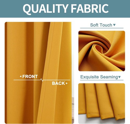 ChrisDowa Small Window Curtains - Grommet Thermal Insulated Room Darkening Panels, Mustard Yellow, 42 x 36 Inch