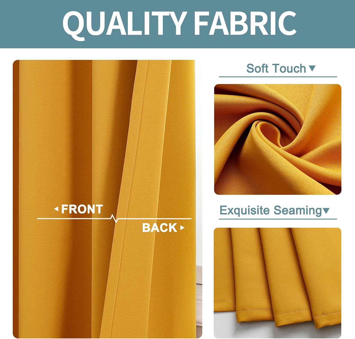 ChrisDowa Blackout Curtains - Room Darkening Thermal Insulated Grommet Panels | Mustard Yellow, 52 x 90 Inch