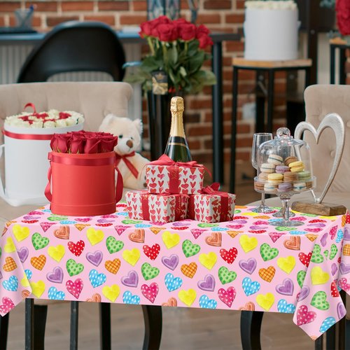 TJYJOY 4 Pack Valentines Decorations Wedding Day Tablecloth Love Heart Pink Table Cloth Pink Table Covers Wedding Anniversary Waterproof Tablecloth for Confession Valentines Day Supplies 51 x 86in