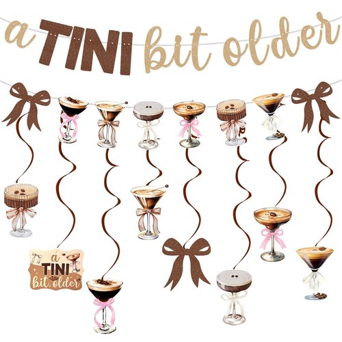 Bow A Tini Bit Older Banner Garland Espresso Martini Hanging Swirls Party Decorations Set for A Tini Bit Older Espresso Martini Birthday Party Décor