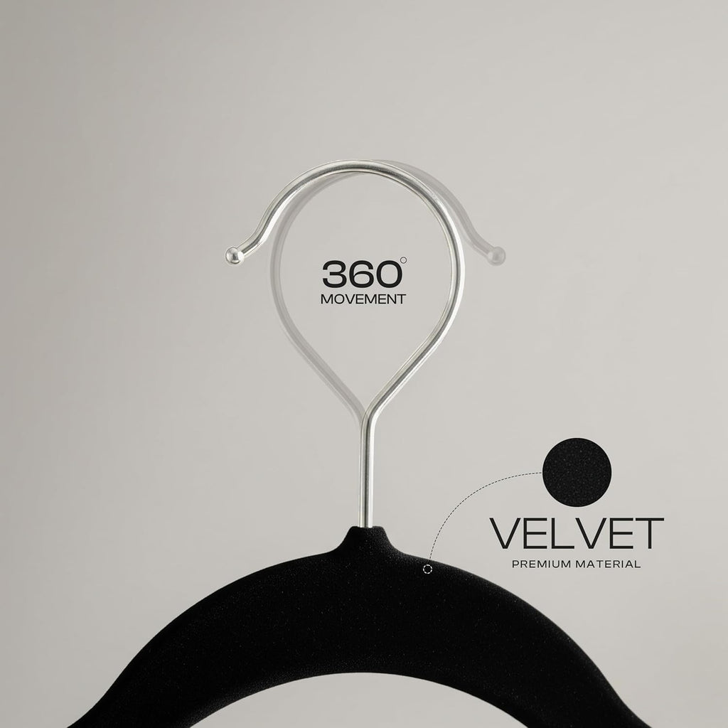 Utopia Home Velvet Hangers - Luxury Non-Slip Slim Coat & Pant Hangers, 50 Pack, 360° Swivel Hook - Black