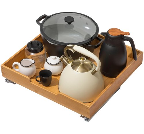HOLDN’ STORAGE Bamboo Wooden Pull out Cabinet Organizer 24"W x 21"D Requires At Least a 25.25"W x 21"D Cabinet Opening W/Lifetime Limited Warranty, Bamboo Tray and Heavy Gauge Metal Rails