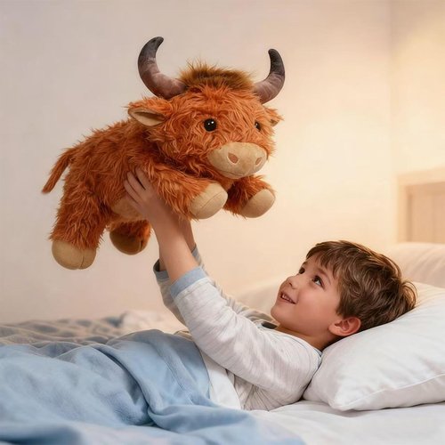 Ecolley Weighted Highland Cow Stuffed Animals for Kids Cuddle Animals Plush Toy for Teens Adults Large Brown Kawaii Plushies Pillow with Soft Fur (20" 3.5 Pound)