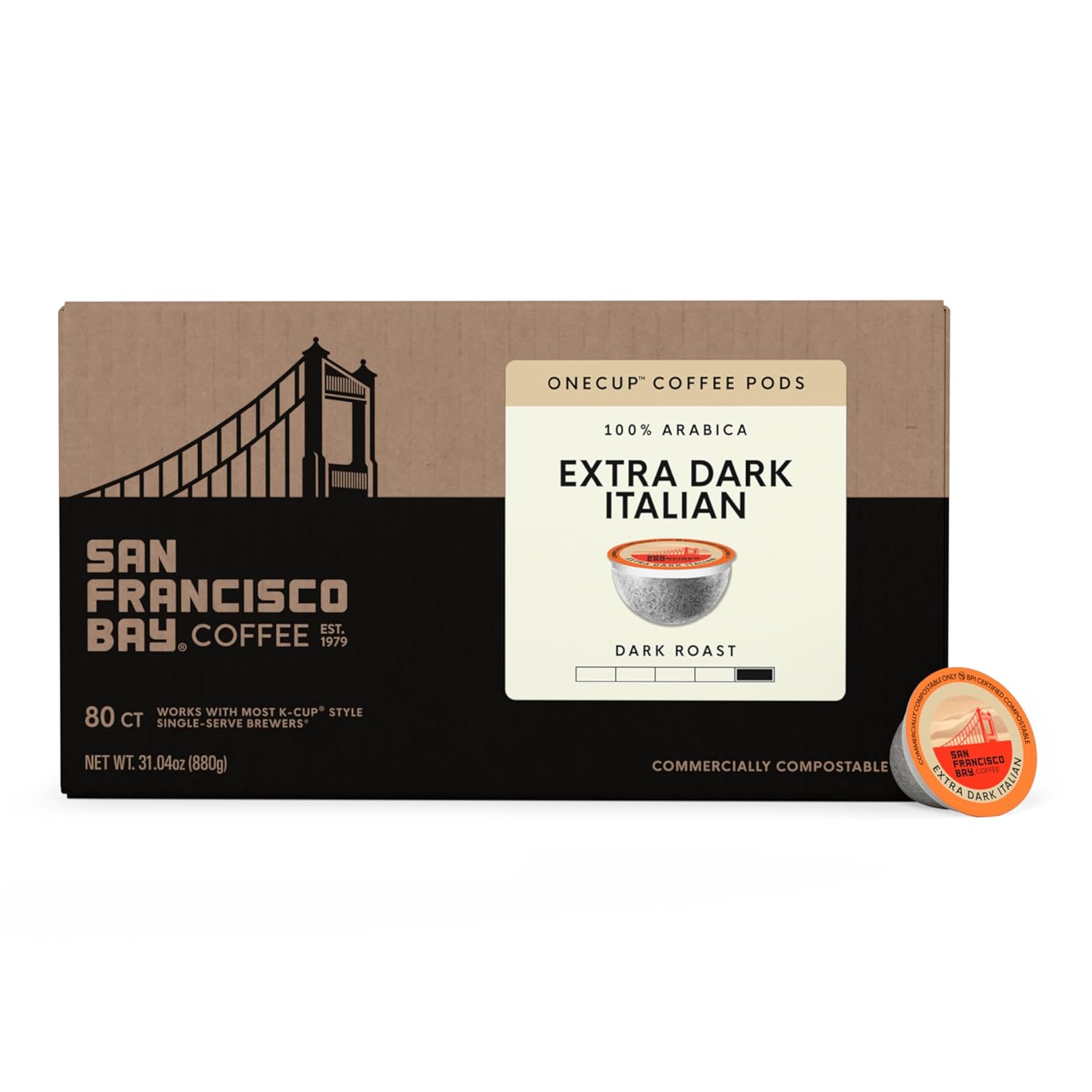 San Francisco Bay K-Cup Coffee Pods - Extra Dark Italian Dark Roast | 80 Count, Compostable Pods