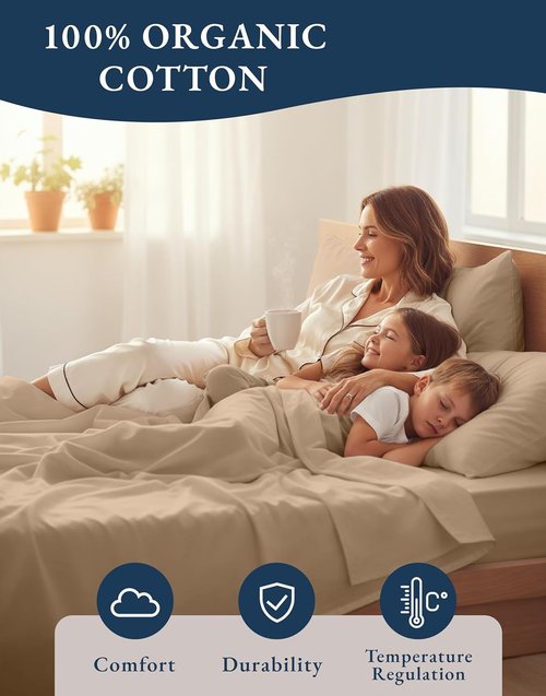 LANE LINEN 100% Organic Cotton California King Sheets Set - Ultra Soft & Comfy, Machine Washable, Taupe