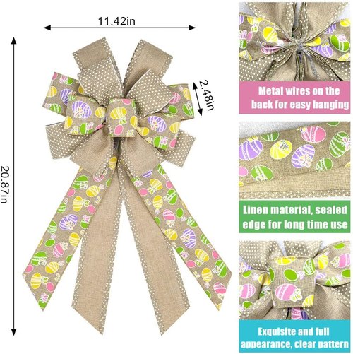 Estivaux Large Easter Wreath Bows - Flaxen Burlap Holiday Decorations for Indoor/Outdoor Use