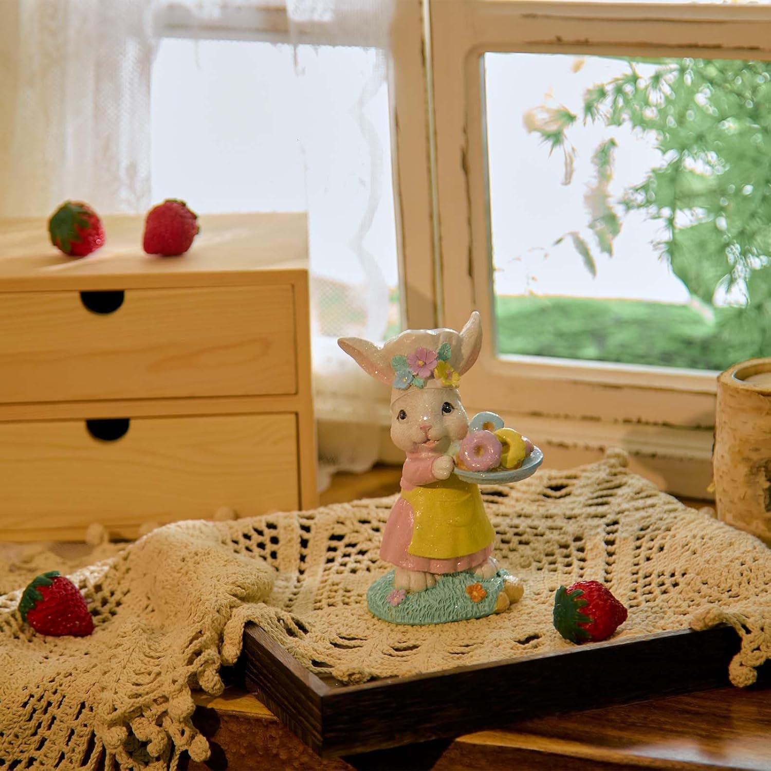 Zayton Easter Rabbit Statues - Handmade Resin Bunny Decorations for Spring | Indoor Tabletop Decor