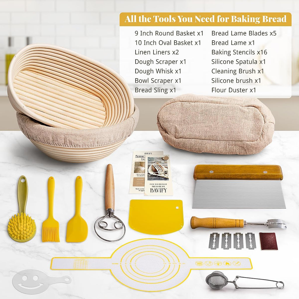 Skiennix Sourdough Starter Kit - Complete Bread Baking Set with Proofing Baskets & Tools