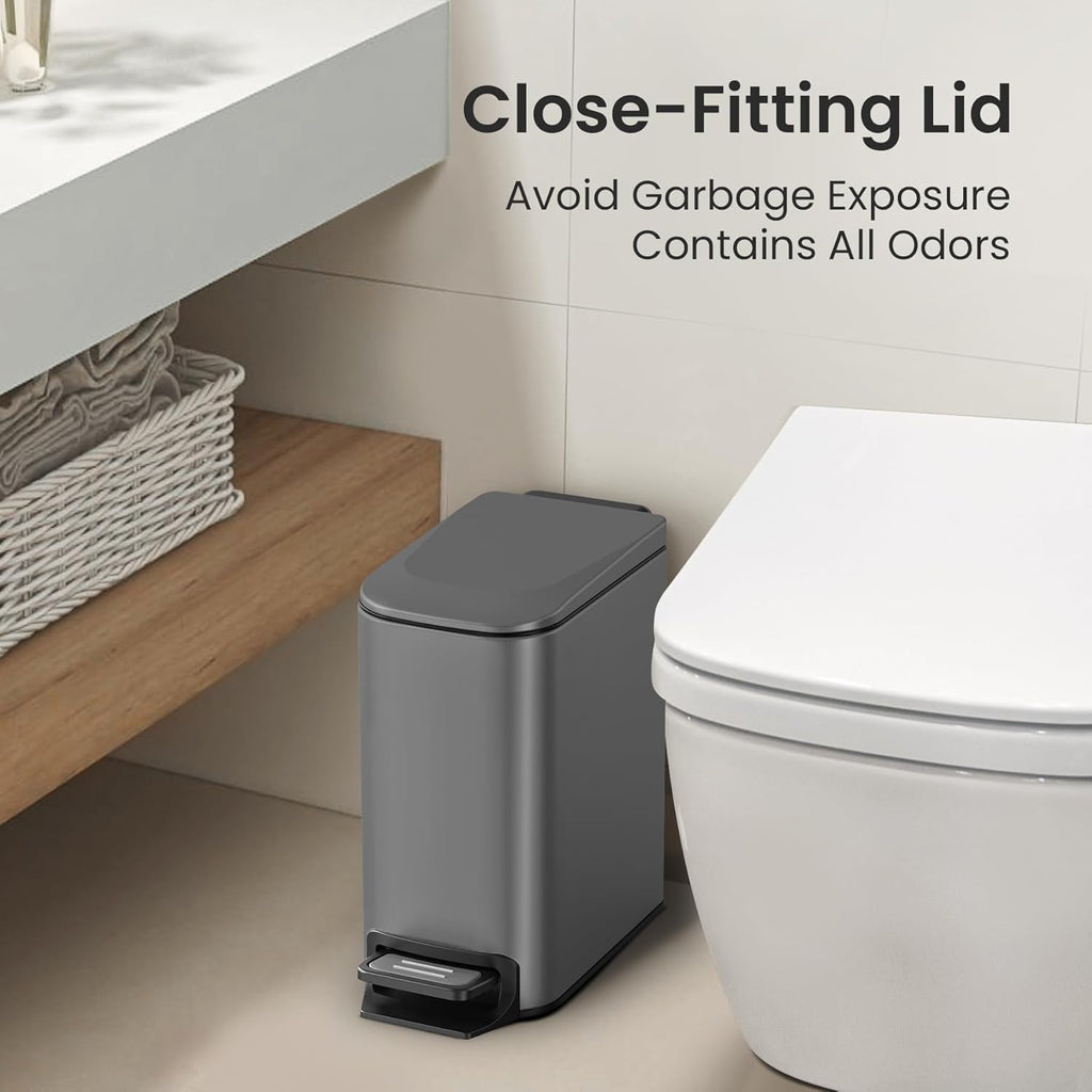 Cesun Stainless Steel Bathroom Trash Can - 6L Soft Close Lid & Step Pedal | Anti-Fingerprint Gray Finish