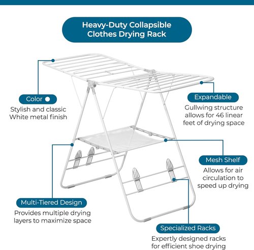 Honey-Can-Do Heavy-Duty Foldable Laundry Drying Rack - Portable Indoor/Outdoor Use, 50lb Capacity, Space-Saving Design