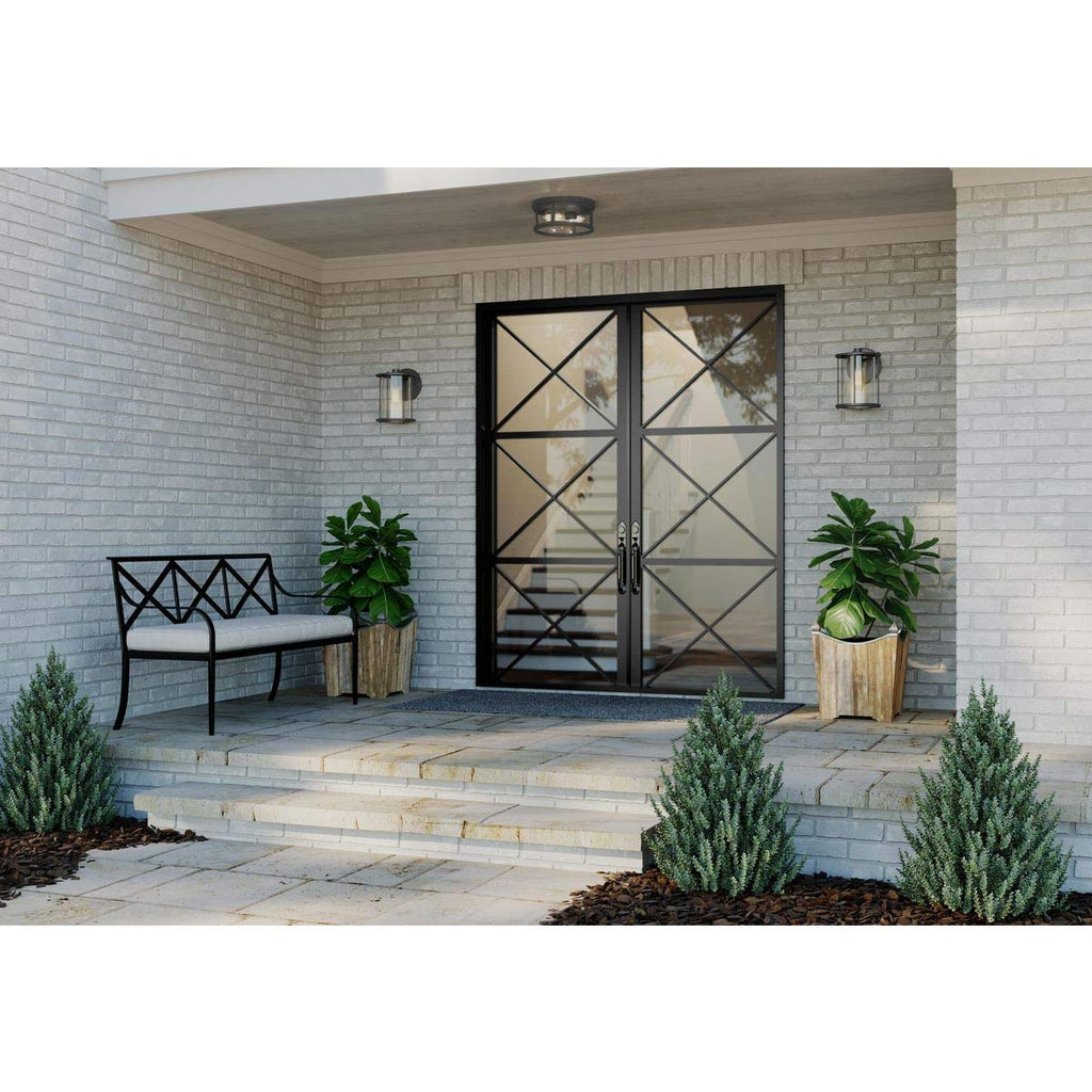 Progress Lighting Gunther Collection 2-Light Clear Glass Farmhouse Outdoor Flush Mount Light Antique Bronze, 5.75x12.63x12.63