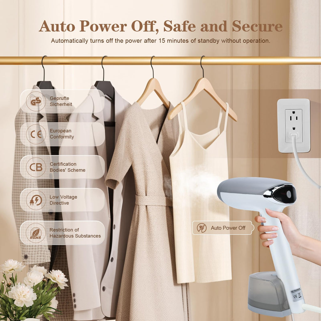 Steamer for Clothes Handheld Clothes Steamer 1300W Portable Garment Steamer Auto Shut-off 20-Second Fast Heat-up with Adjustable Steam 12.34oz Detachable Water Tank for Home Office Travel