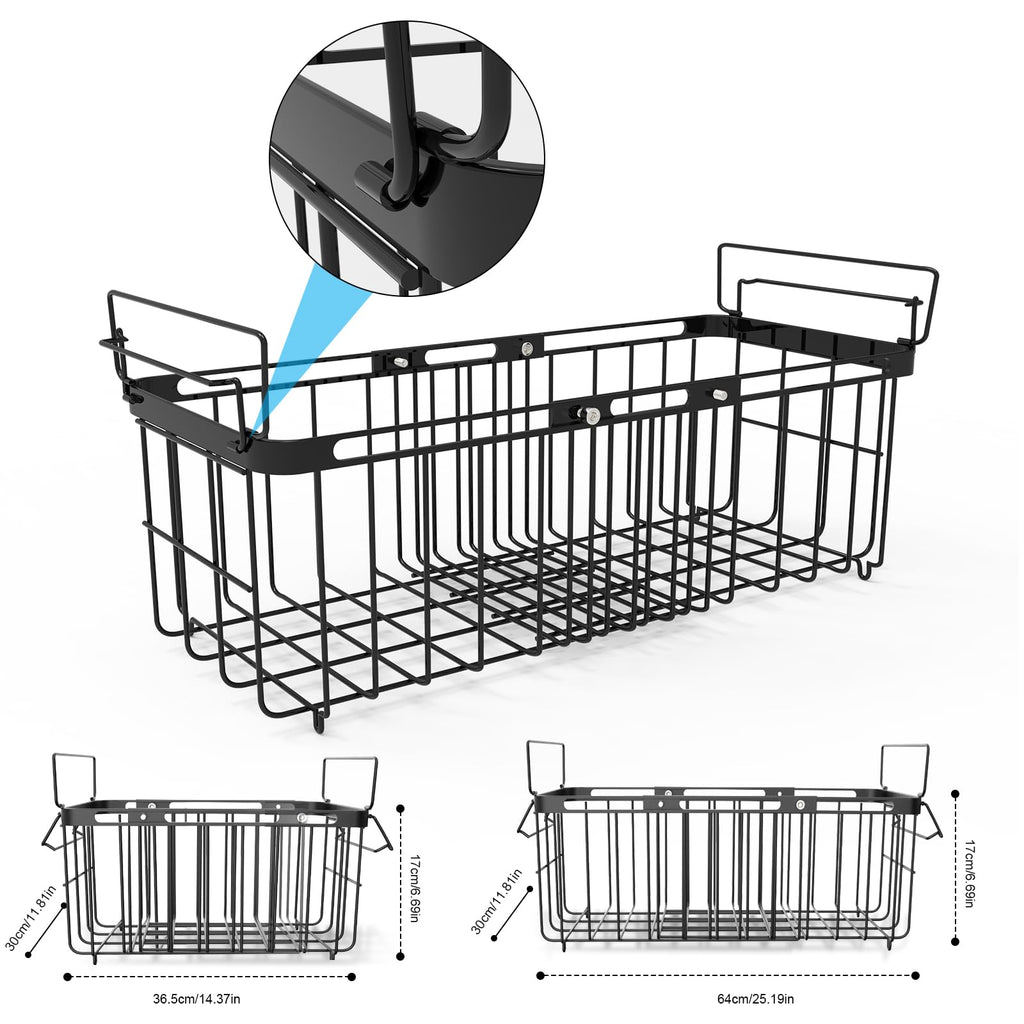 Freezer Organizer Bins, 2 Pack Expandable Stackable Chest Freezer Containers with Hanging Handles, Adjustable From 14.6" to 24.8" Storage Baskets for Fridge, Deep Freezer, Cabinet, Kitchen, Pantry