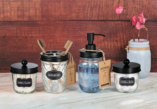 Amolliar Mason Jar Liquid Soap Dispenser Lid, Rust Proof Stainless Steel, Cute Farmhouse Decor for Kitchen, Bathroom, Bath, Refill Liquid Soap Pump for Hand Soap, Dish Soap, Lotion Soap, Black 1 Pack