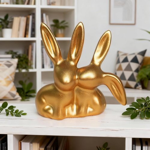 Golden Couple Bunny Figurine - Unique Resin Statue for Home & Office Decor | Perfect Holiday Ornament