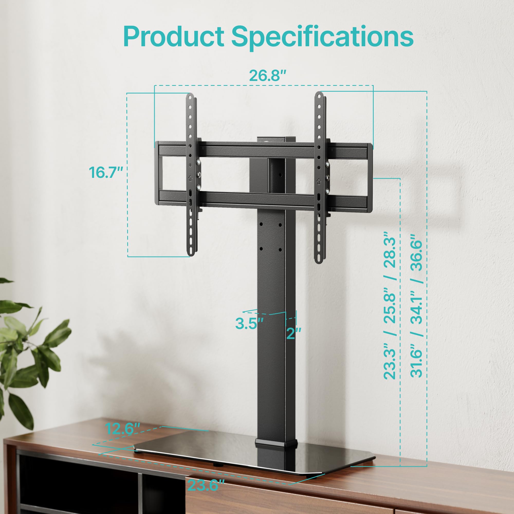 Pegzone Swivel Universal TV Stand with Mount for 43-90'' TVs, Holds 154 lbs, Height Adjustable Large Table top tv Stand, VESA MAX 600x400mm
