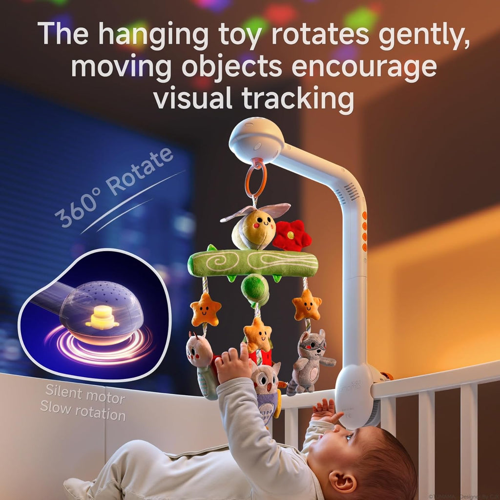 TUMAMA Crib Mobile - Musical Bee Nursery Toy with Remote Control, Starlight Projection & Lullabies