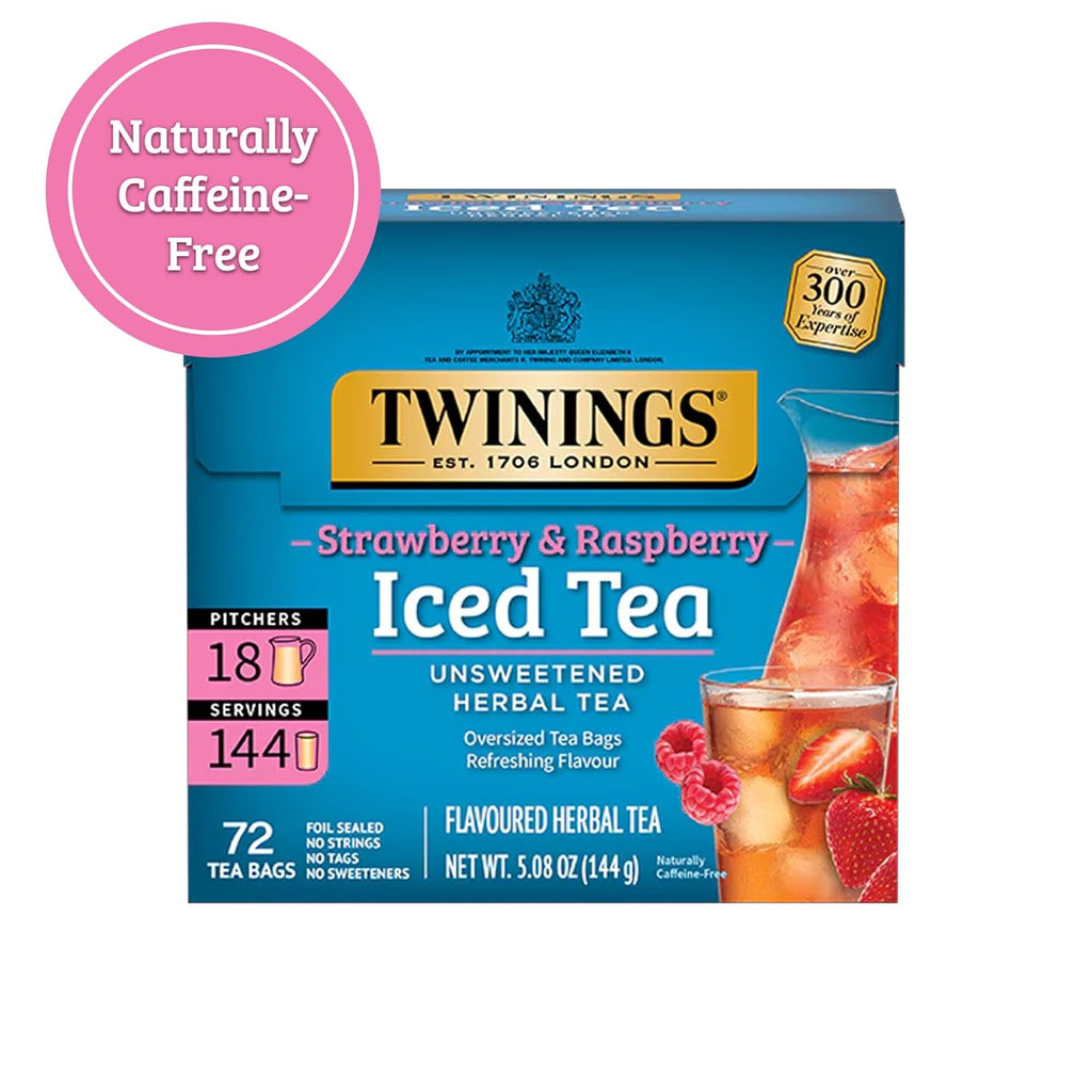Twinings Strawberry & Raspberry Herbal Iced Tea - 72 Oversized Tea Bags | Unsweetened & Caffeine-Free