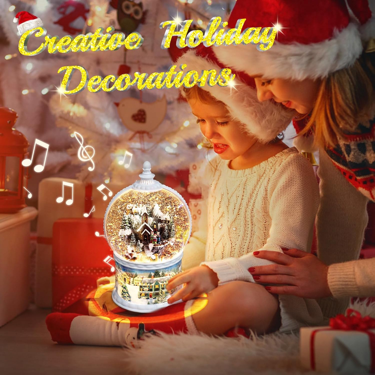 Skiennix Large Christmas Snow Globe - Rotating Santa Train Music Box | 10.2-Inch, 8 Melodies, USB & Battery-Powered
