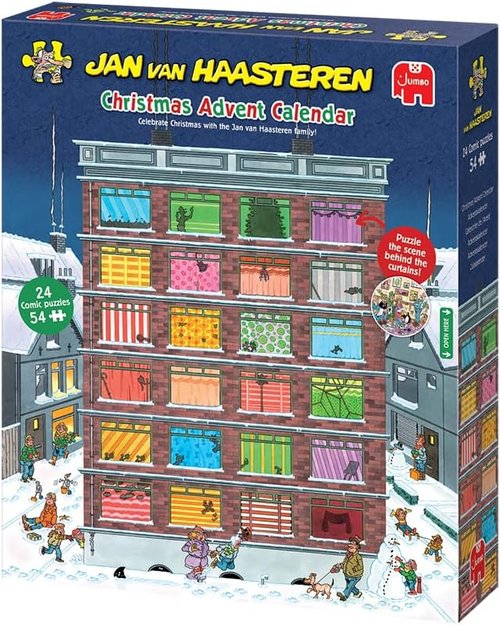 Jan Van Haasteren Christmas Advent Calendar Puzzle - 24-Day Holiday Fun for Adults, 54 Pieces, Eco-Friendly Cardboard