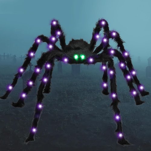 BEIGUO 6.6Ft Halloween Light Up Giant Spider,Scary Large Hairy Spider with Green Lighted Eyes for Yard Lawn Halloween Outdoor Decorations,Indoor Party Decor,Black