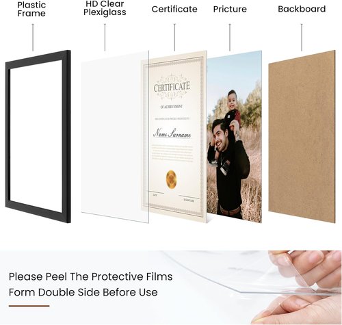 Black 8.5x11 Picture Frame Set of 2 | Shatter-Resistant Plexiglass | Tabletop & Wall Mount