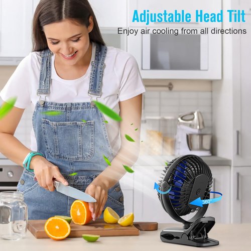BESKAR Portable Clip on Fan Rechargeable, 4 Speeds Small Battery Operated Fans, USB Desk Fan with Strong Airflow, Sturdy Clamp Fans for Golf Cart Office Outdoor Travel Camping