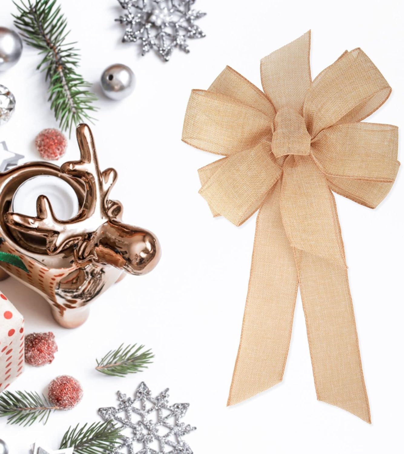 Meseey Burlap Ribbon - 10 x 20 Inch Big Bow for Rustic Wreaths & Party Decorations | Natural Jute