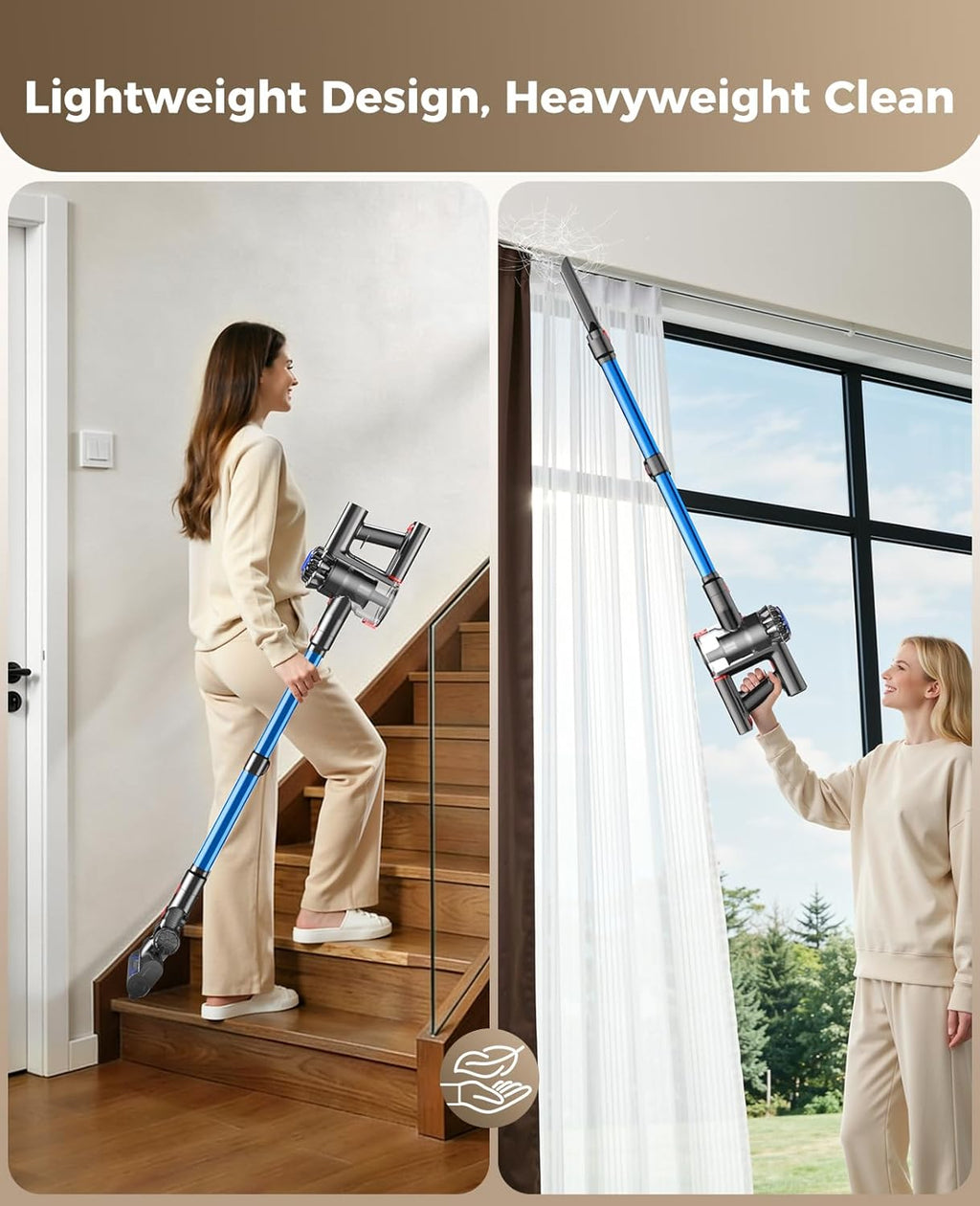 Skiennix Cordless Vacuum Cleaner - 450W 40KPA Lightweight Stick Vacuum with 45-Minute Runtime for Home Use