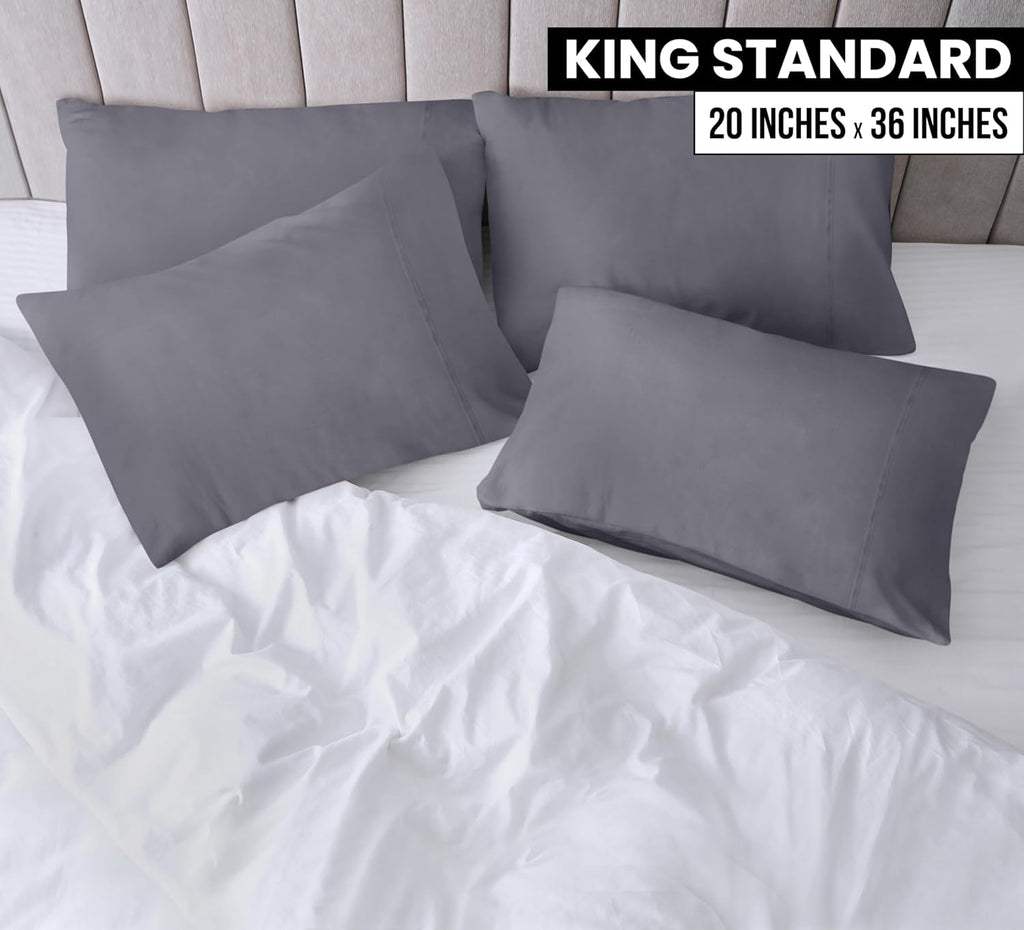 Utopia Bedding King Pillow Cases - Soft Brushed Microfiber - 4 Pack, Fade Resistant, 20 x 36 Inches | Grey