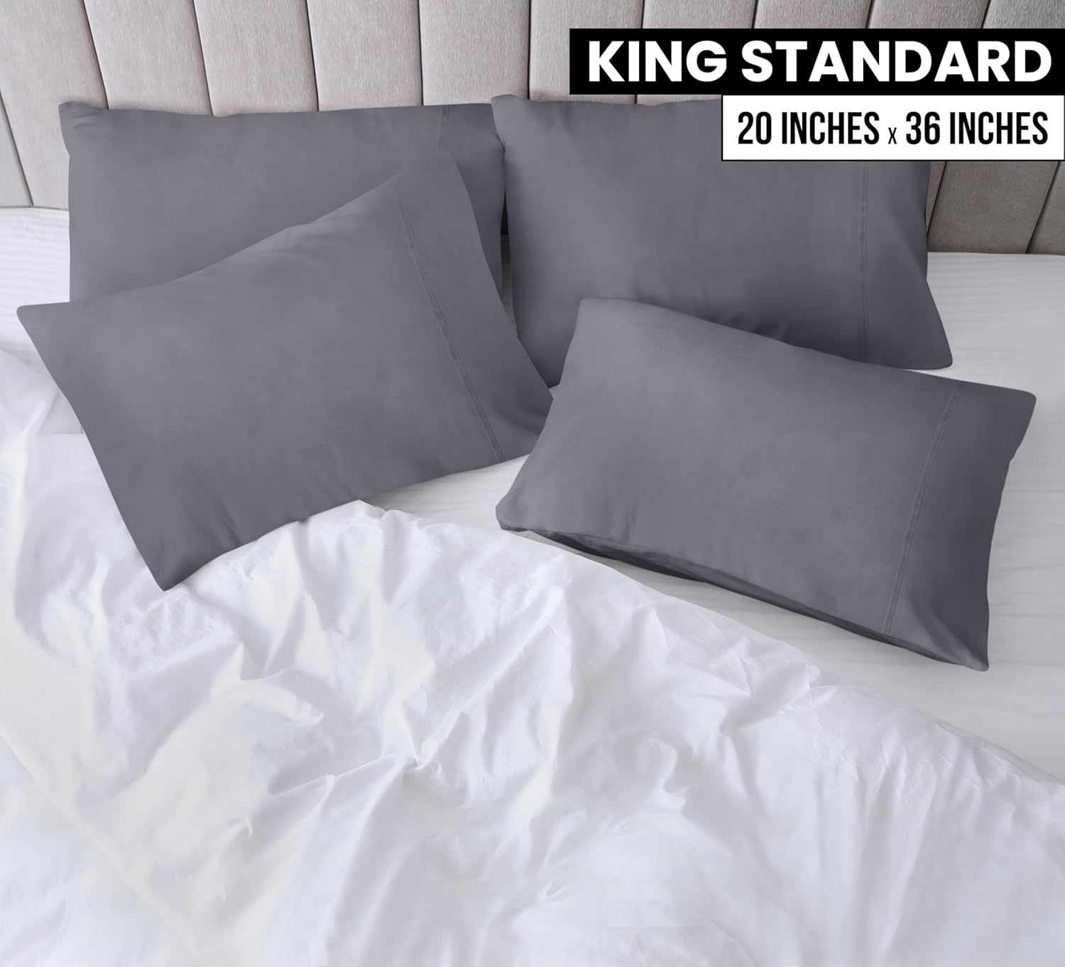 Utopia Bedding King Pillow Cases - Soft Brushed Microfiber - 4 Pack, Fade Resistant, 20 x 36 Inches | Grey