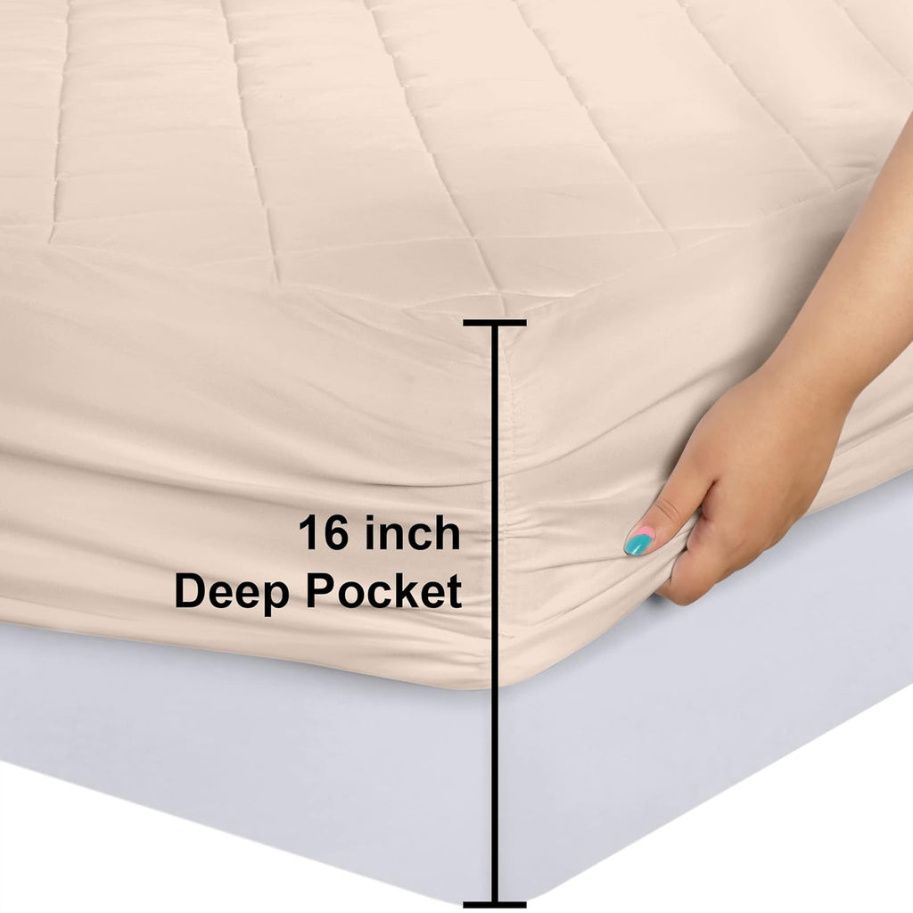 Utopia Bedding Quilted Mattress Pad - Queen Size Deep Pocket Protector | Machine Washable Beige