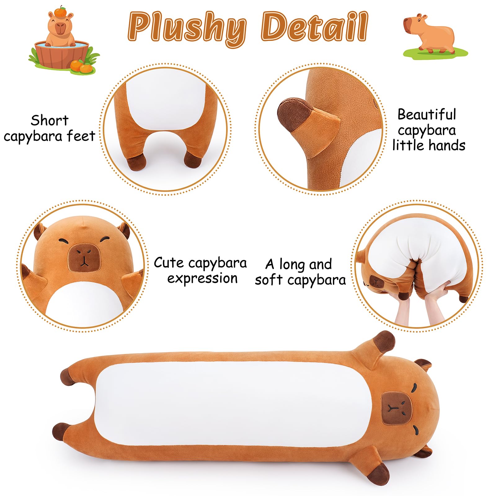 Sprinqdawin Large Capybara Stuffed Animal,33.5” Long Capybara Plush,Cute Plushies Animal Body Pillow,Kawaii Big Plush Toy Animals Gifts,Animals Sleeping Hug Pillow for Kids Adults Birthday