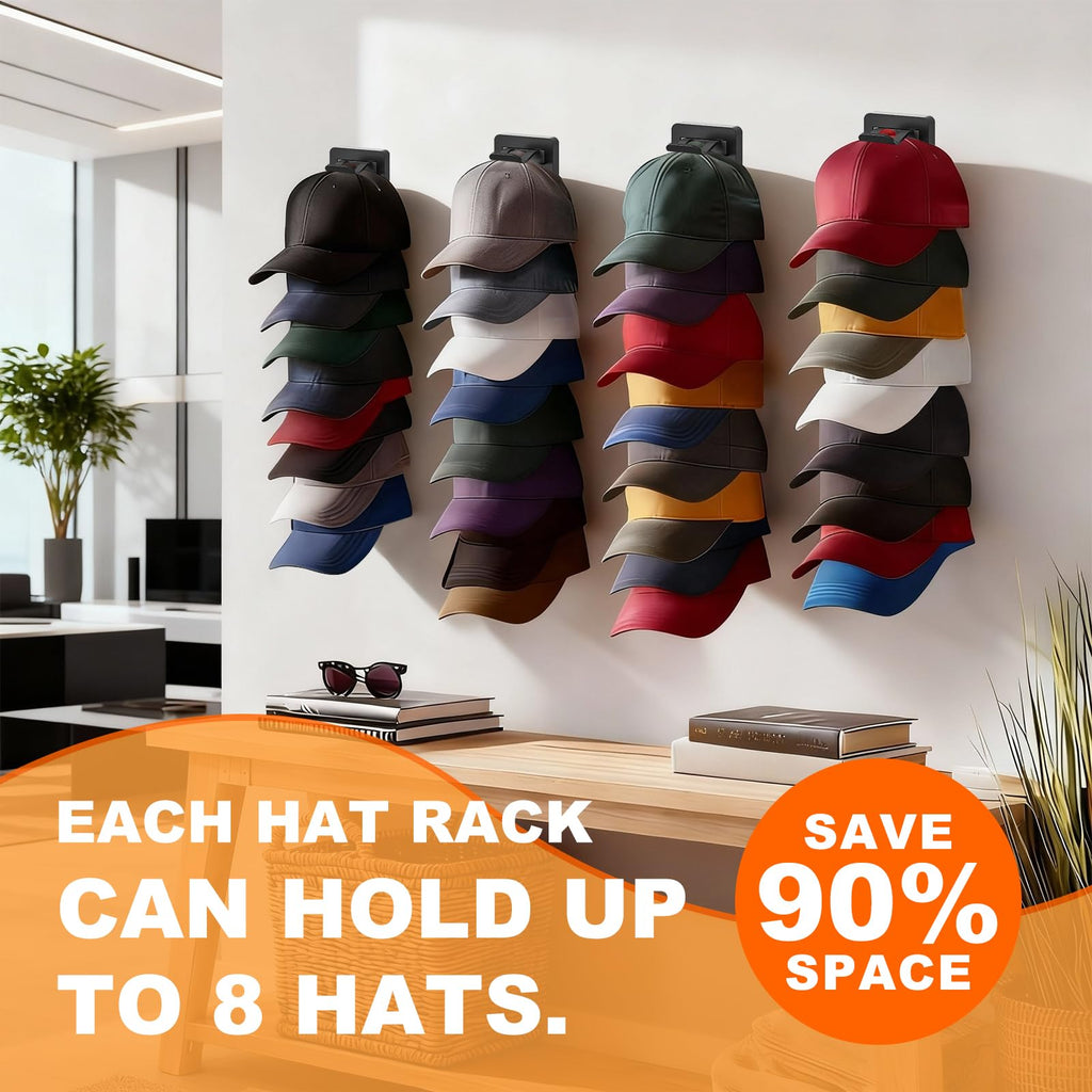 Fododo 2 Pack Hat Organizer for Baseball Caps, Hat Rack for Wall, Strong Adhesive & Screw-in Cap Holder Hats Hangers for Closet Door & Bedroom