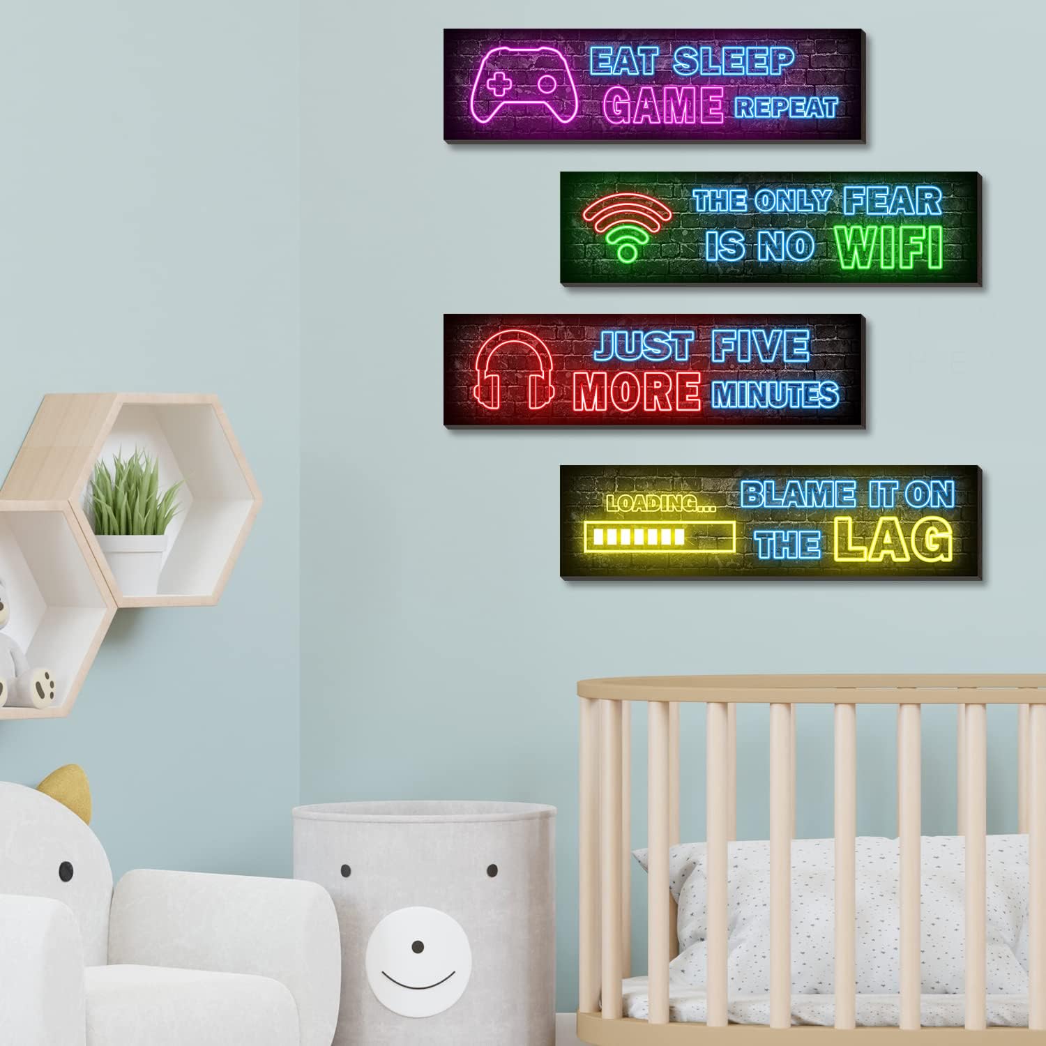 Skiennix Neon Gaming Posters - 4 Pcs Set for Teen Boys Room Decor | Vibrant Wall Art for Bedrooms