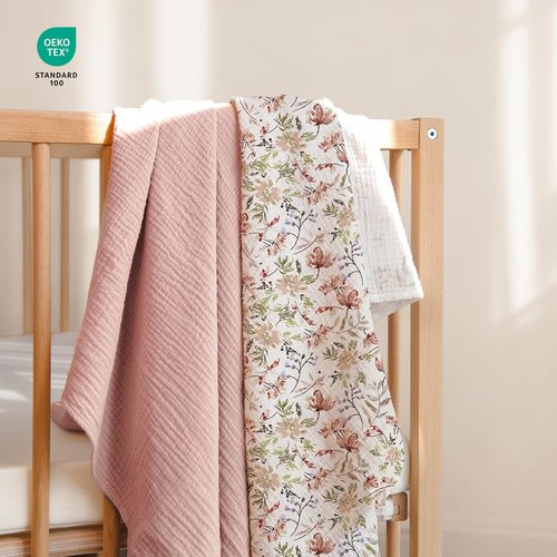 LuluMoon Muslin Swaddle Blankets - Soft Floral Print Receiving Blankets for Newborn Girls | Pink Flower Design