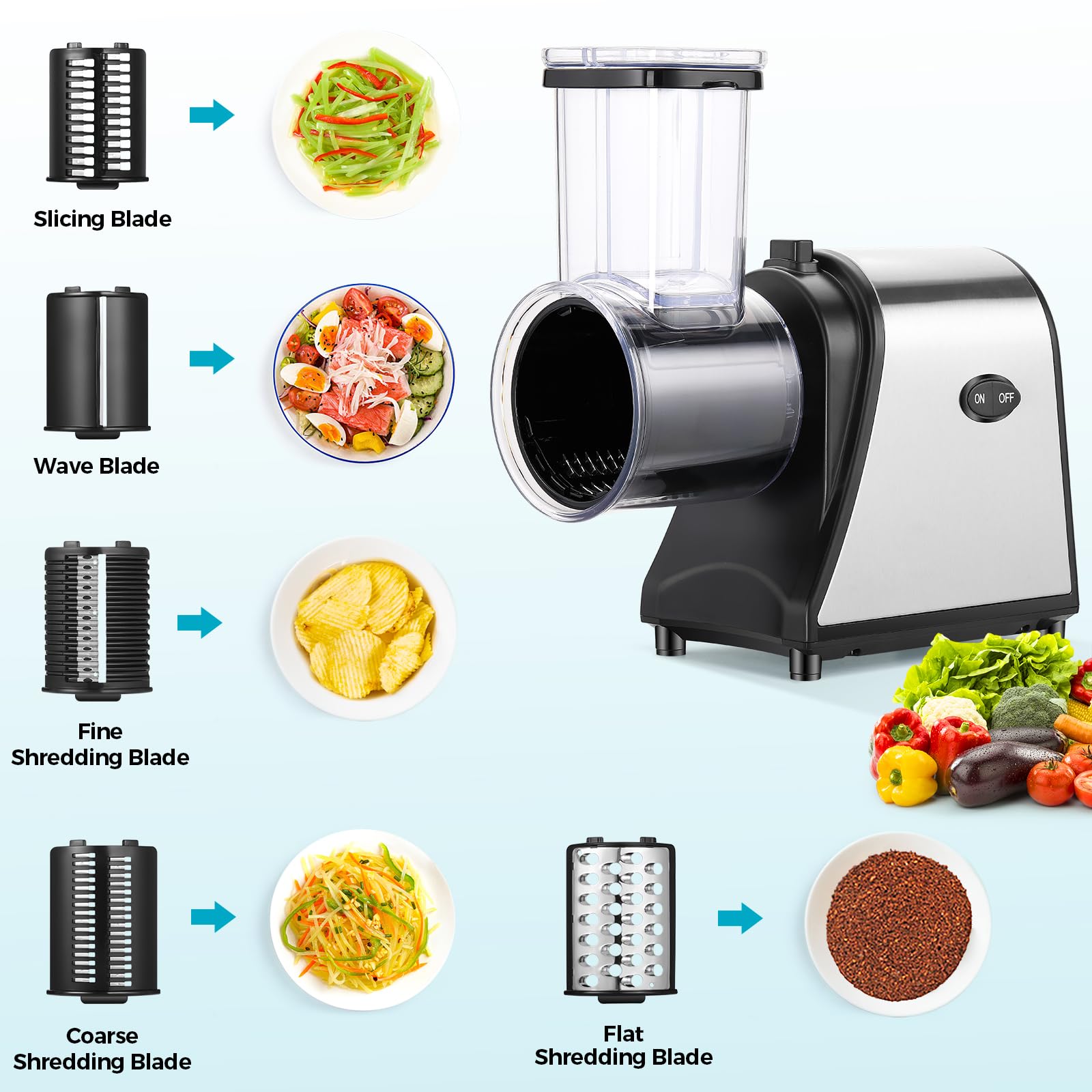 Nictemaw Electric Cheese Grater 250W, Cheese Shredder, Professional Electric Slicer Shredder for Potatoes, Carrots, Veggies, Upgraded